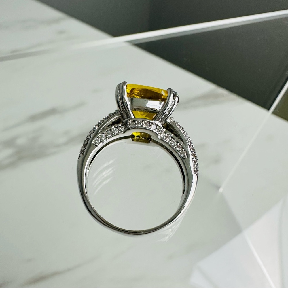 Sterling Silver Yellow Cz Statement Ring Pav Acce… - image 2
